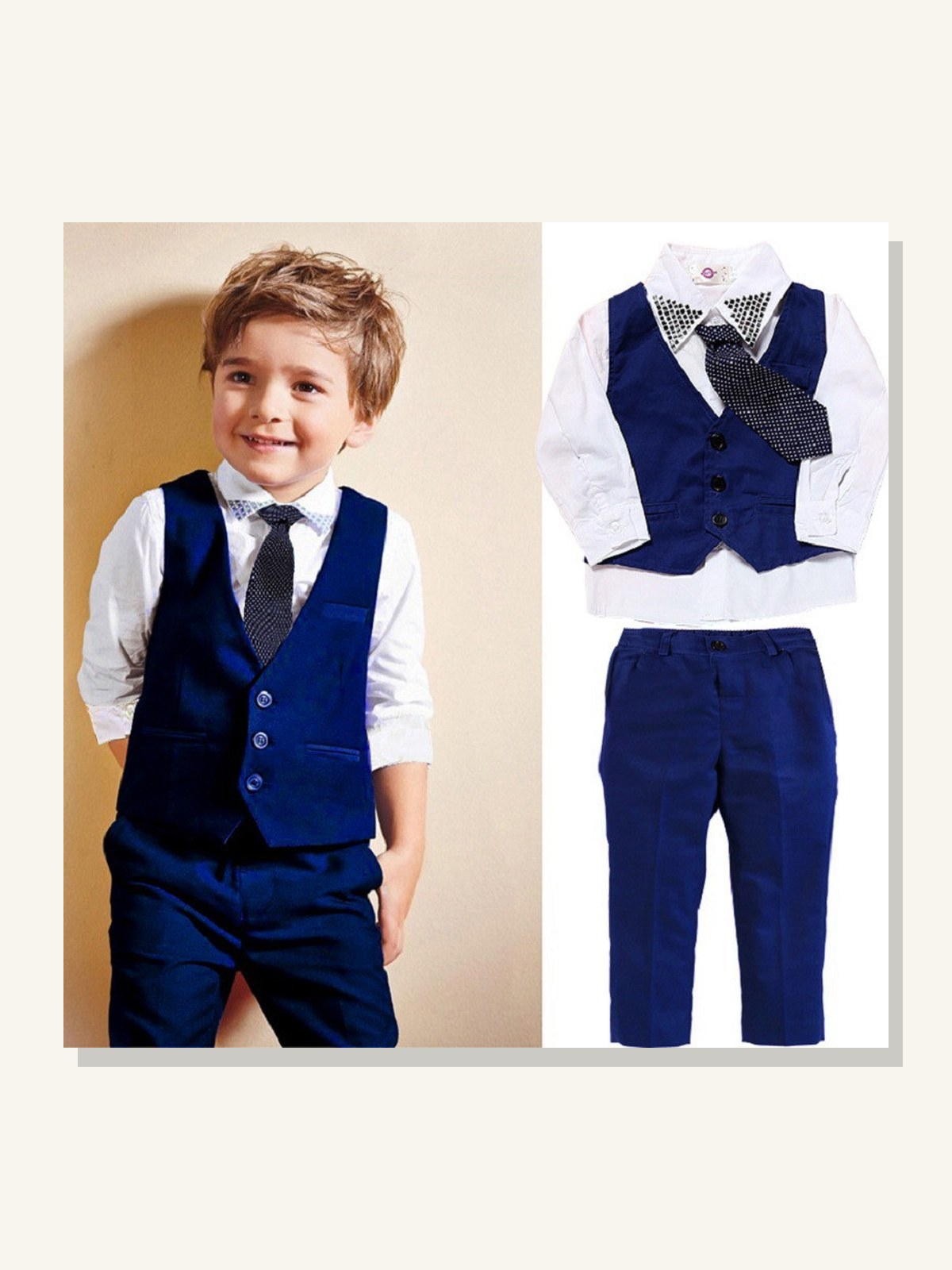 Boys Gentleman Vest Suit Set solid studio product photo for Velvet Souk UAE