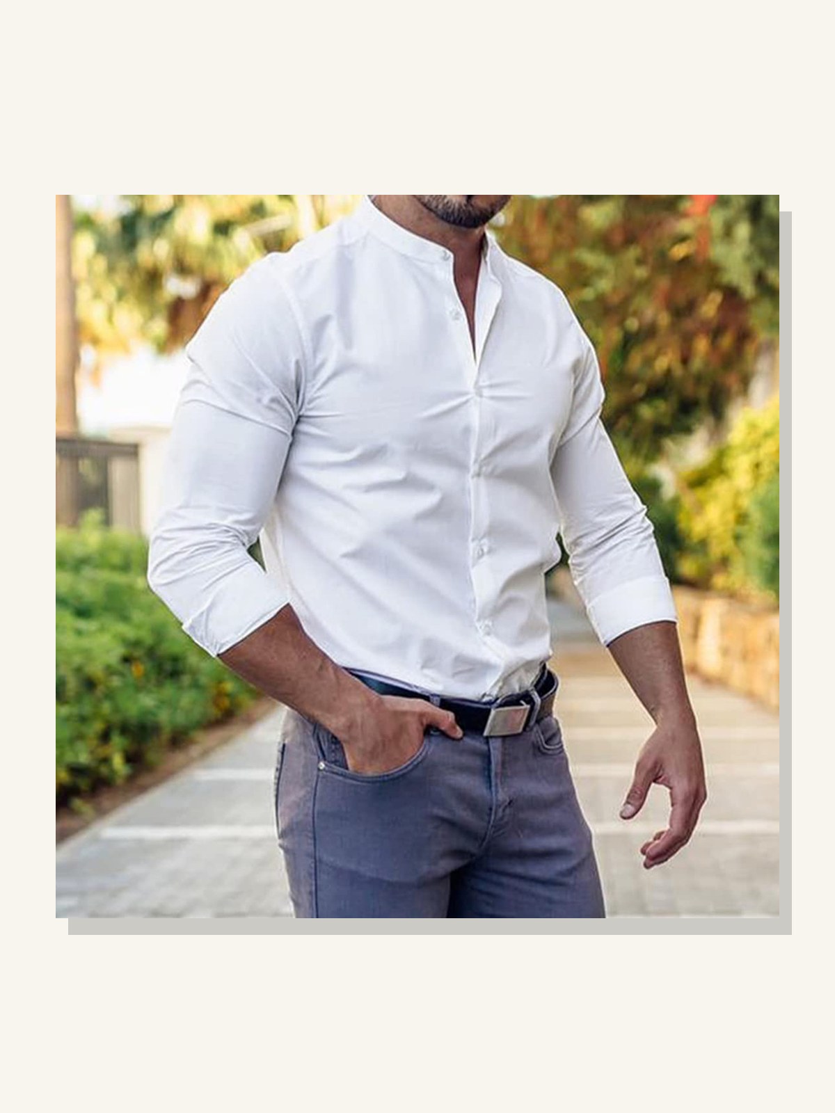 Men’s Solid Button-Down Shirt solid studio product photo for Velvet Souk UAE